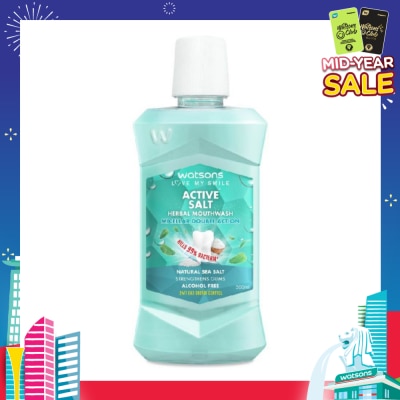 WATSONS Active Salt Herbal Mouthwash Micellar Double Action Kills 99% Bacteria  500ml