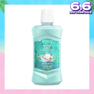 WATSONS Active Salt Herbal Mouthwash Micellar Double Action Kills 99% Bacteria  500ml