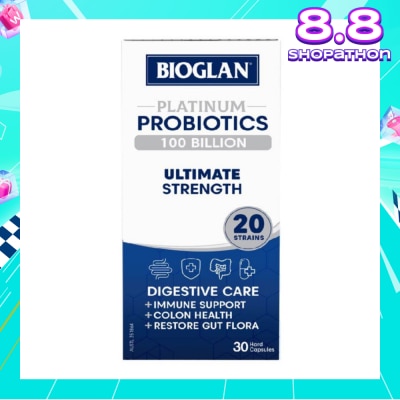 BIOGLAN Platinum Probiotic 100 Billion Ultimate Strength Hard Capsule 20 Strains (For Digestive Care Provides Immune Support Colon Health & Restore Gut Flora) 30s