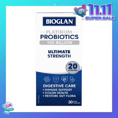 BIOGLAN Platinum Probiotic 100 Billion Ultimate Strength Hard Capsule 20 Strains (For Digestive Care Provides Immune Support Colon Health & Restore Gut Flora) 30s