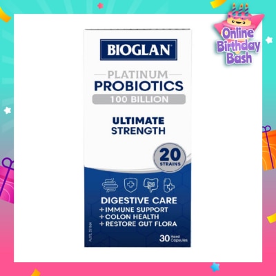 BIOGLAN Platinum Probiotic 100 Billion Ultimate Strength Hard Capsule 20 Strains (For Digestive Care Provides Immune Support Colon Health & Restore Gut Flora) 30s