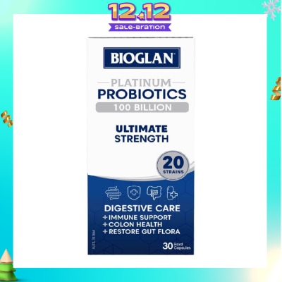 BIOGLAN Platinum Probiotic 100 Billion Ultimate Strength Hard Capsule 20 Strains (For Digestive Care Provides Immune Support Colon Health & Restore Gut Flora) 30s