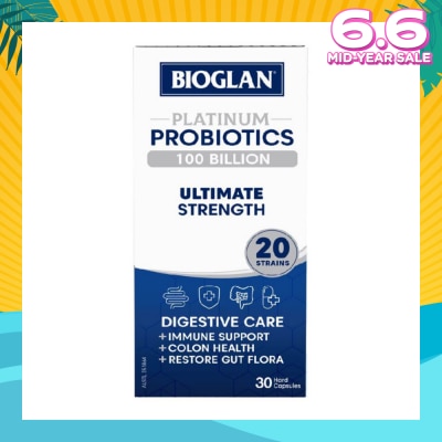 BIOGLAN Platinum Probiotic 100 Billion Ultimate Strength Hard Capsule 20 Strains (For Digestive Care Provides Immune Support Colon Health & Restore Gut Flora) 30s