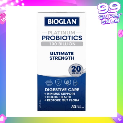 BIOGLAN Platinum Probiotic 100 Billion Ultimate Strength Hard Capsule 20 Strains (For Digestive Care Provides Immune Support Colon Health & Restore Gut Flora) 30s