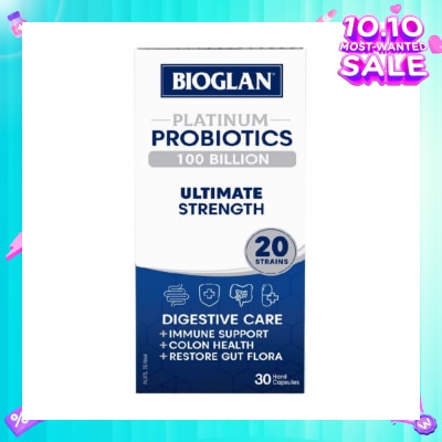 BIOGLAN Platinum Probiotic 100 Billion Ultimate Strength Hard Capsule 20 Strains (For Digestive Care Provides Immune Support Colon Health & Restore Gut Flora) 30s