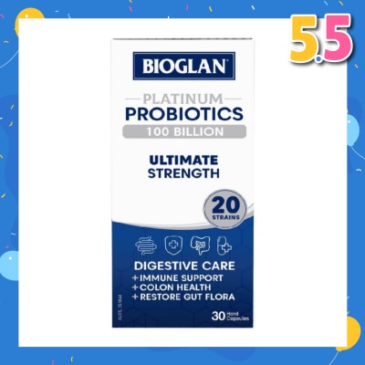 BIOGLAN Platinum Probiotic 100 Billion Ultimate Strength Hard Capsule 20 Strains (For Digestive Care Provides Immune Support Colon Health & Restore Gut Flora) 30s