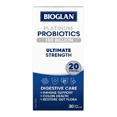 BIOGLAN Platinum Probiotic 100 Billion Ultimate Strength Hard Capsule 20 Strains (For Digestive Care Provides Immune Support Colon Health & Restore Gut Flora) 30s