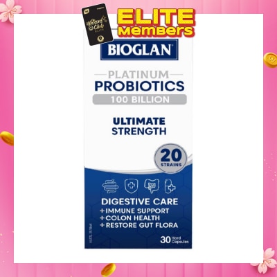 BIOGLAN [CNY] Platinum Probiotic 100 Billion Ultimate Strength Hard Capsule 20 Strains (For Digestive Care Provides Immune Support Colon Health & Restore Gut Flora) 30s