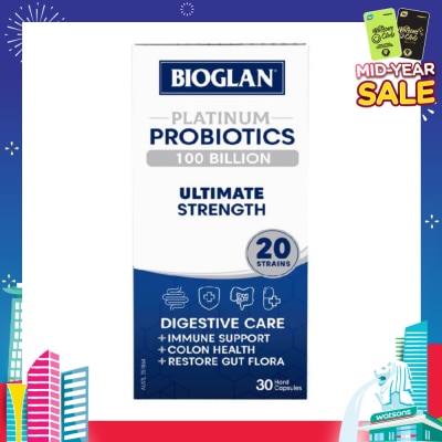 BIOGLAN Platinum Probiotic 100 Billion Ultimate Strength Hard Capsule 20 Strains (For Digestive Care Provides Immune Support Colon Health & Restore Gut Flora) 30s