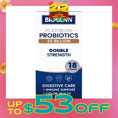 BIOGLAN [CNY] Platinum Probiotic 50 Billion Double Strength Hard Capsule 18 Strains (For Digestive Care Provides Immune Support Colon Health & Restore Gut Flora) 30s