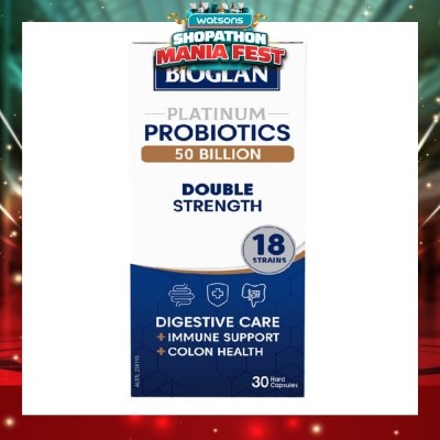 BIOGLAN - Platinum Probiotic 50 Billion Double Strength Hard Capsule 18 Strains (For Digestive Care Provides Immune Support Colon Health & Restore Gut Flora) 30s