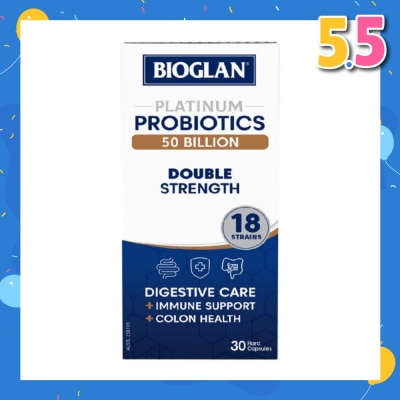 BIOGLAN Platinum Probiotic 50 Billion Double Strength Hard Capsule 18 Strains (For Digestive Care Provides Immune Support Colon Health & Restore Gut Flora) 30s