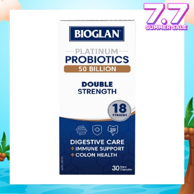 BIOGLAN Platinum Probiotic 50 Billion Double Strength Hard Capsule 18 Strains (For Digestive Care Provides Immune Support Colon Health & Restore Gut Flora) 30s
