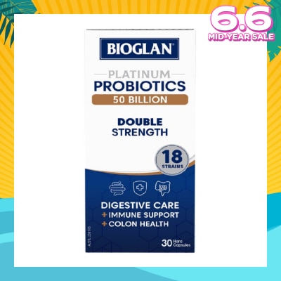 BIOGLAN Platinum Probiotic 50 Billion Double Strength Hard Capsule 18 Strains (For Digestive Care Provides Immune Support Colon Health & Restore Gut Flora) 30s