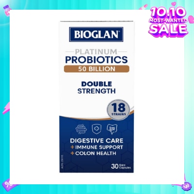 BIOGLAN Platinum Probiotic 50 Billion Double Strength Hard Capsule 18 Strains (For Digestive Care Provides Immune Support Colon Health & Restore Gut Flora) 30s