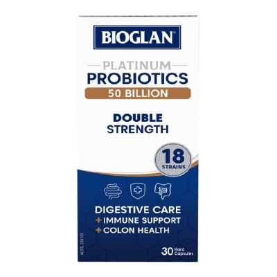 BIOGLAN Platinum Probiotic 50 Billion Double Strength Hard Capsule 18 Strains (For Digestive Care Provides Immune Support Colon Health & Restore Gut Flora) 30s