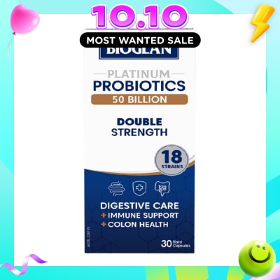 BIOGLAN Platinum Probiotic 50 Billion Double Strength Hard Capsule 18 Strains (For Digestive Care Provides Immune Support Colon Health & Restore Gut Flora) 30s image