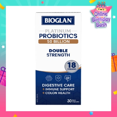 BIOGLAN Platinum Probiotic 50 Billion Double Strength Hard Capsule 18 Strains (For Digestive Care Provides Immune Support Colon Health & Restore Gut Flora) 30s