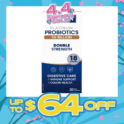 BIOGLAN - Platinum Probiotic 50 Billion Double Strength Hard Capsule 18 Strains (For Digestive Care Provides Immune Support Colon Health & Restore Gut Flora) 30s