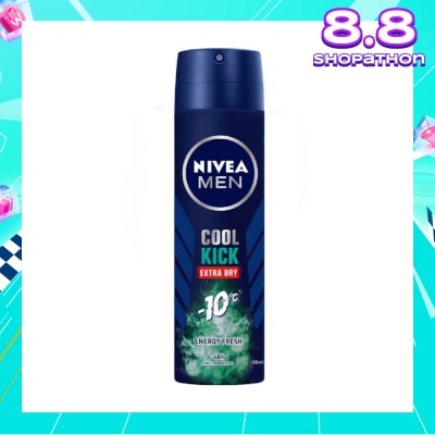 NIVEA Men Cool Kick Extra Dry Deodorant Spray Energy Fresh (48HR Anti-Perspirant) 150ml