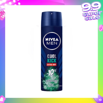 NIVEA Men Cool Kick Extra Dry Deodorant Spray Energy Fresh (48HR Anti-Perspirant) 150ml