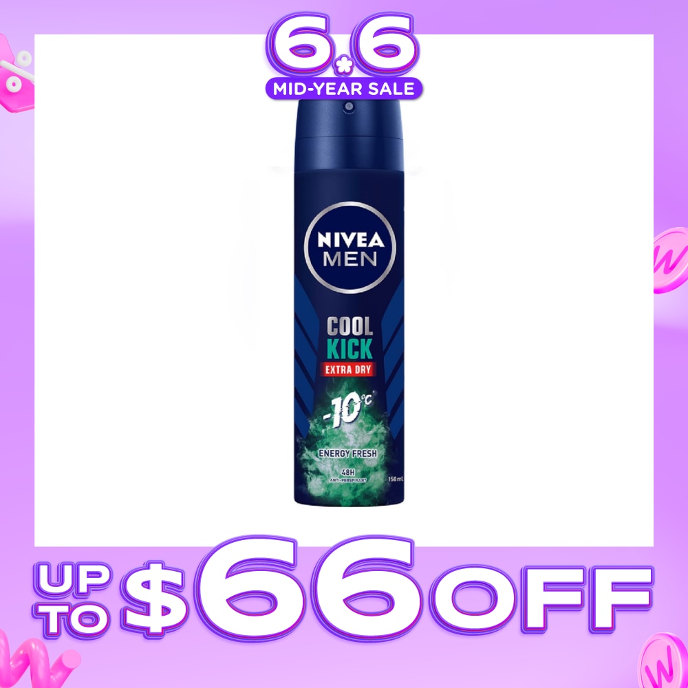 Men Cool Kick Extra Dry Deodorant Spray Energy Fresh (48HR Anti-Perspirant) 150ml