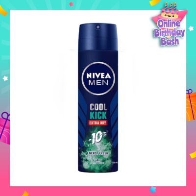 NIVEA Men Cool Kick Extra Dry Deodorant Spray Energy Fresh (48HR Anti-Perspirant) 150ml