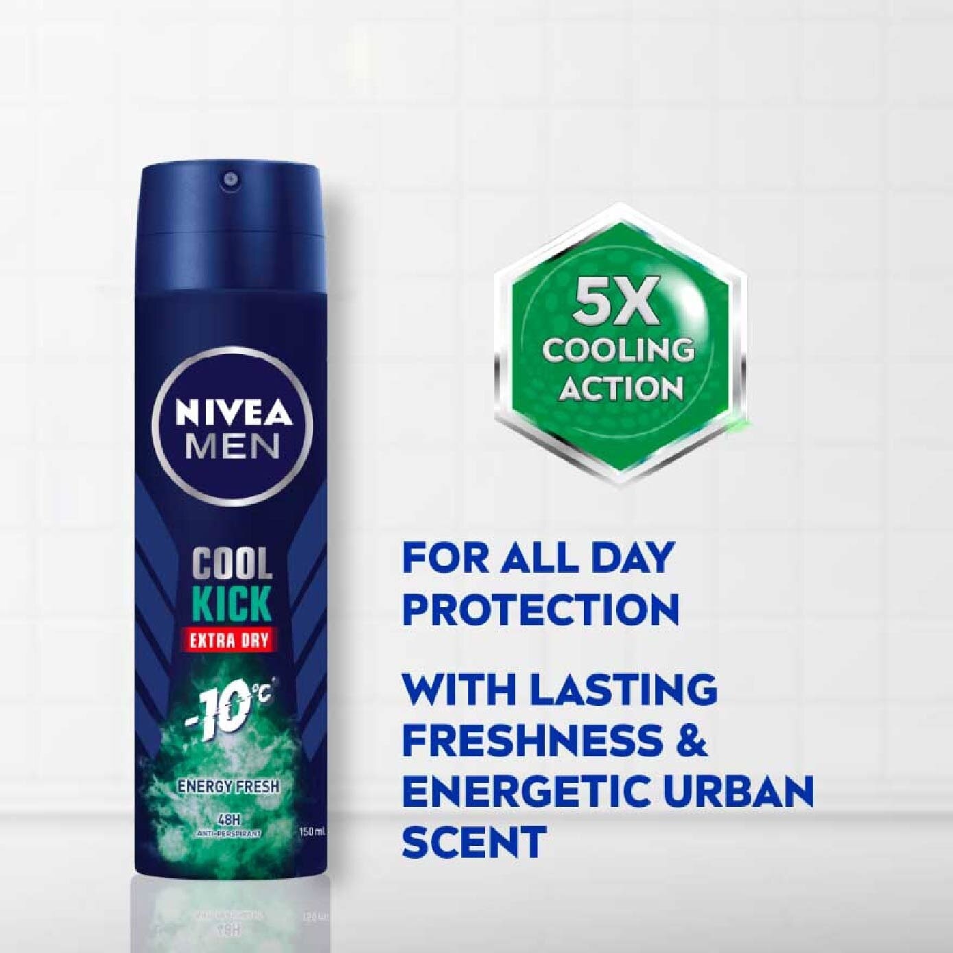 Men Cool Kick Extra Dry Deodorant Spray Energy Fresh (48HR Anti-Perspirant) 150ml