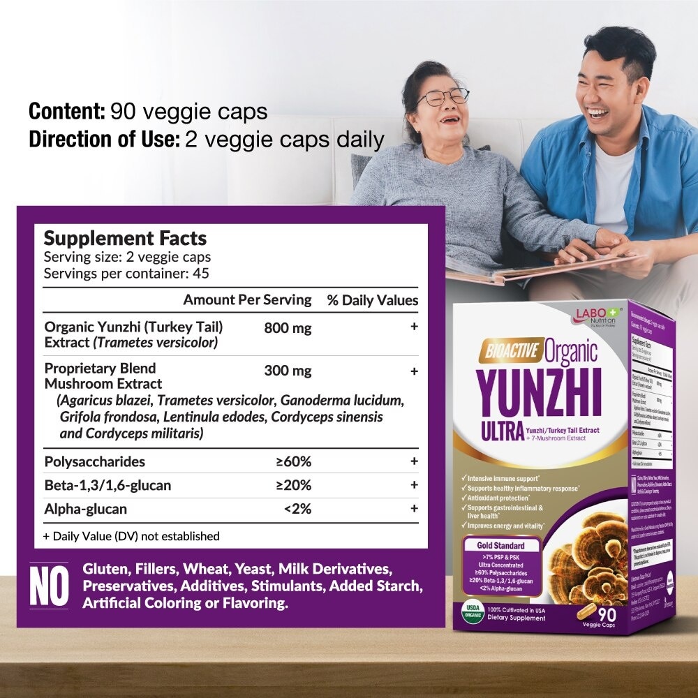 Bioactive Organic Yunzhi Ultra Dietary Supplement Veggie Capsule (For Intensive Immune Support And Recovery) 90s