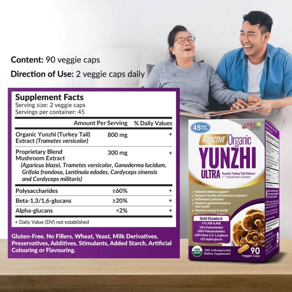 Bioactive Organic Yunzhi Ultra Dietary Supplement Veggie Capsule (For Intensive Immune Support & Recovery) 90s