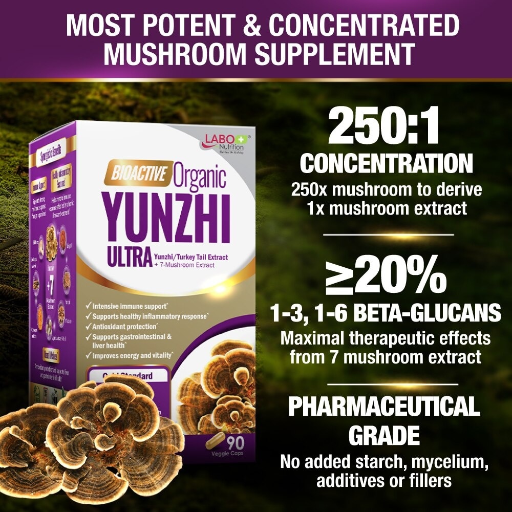 Bioactive Organic Yunzhi Ultra Dietary Supplement Veggie Capsule (For Intensive Immune Support And Recovery) 90s