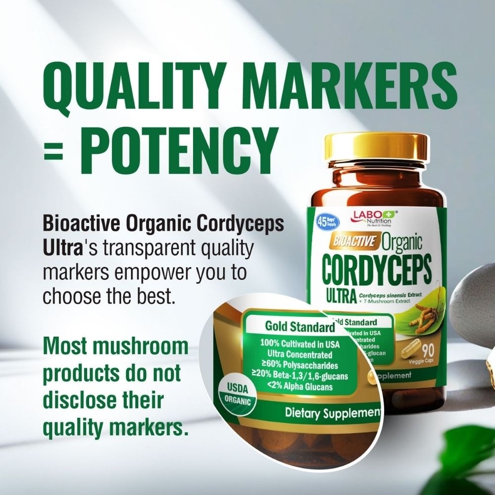 Bioactive Organic Cordyceps Ultra with 7 Mushroom Extracts Veggie Capsule (Energy Respiratory & Immune Support) 90s image