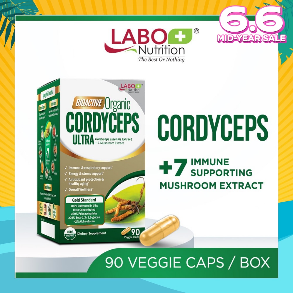 Bioactive Organic Cordyceps Ultra Dietary Supplement Veggie Capsule (For Respiratory & Immune Health) 90s