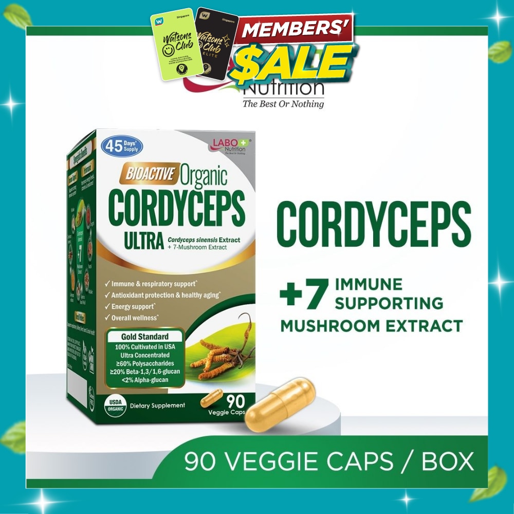 Bioactive Organic Cordyceps Ultra with 7 Mushroom Extracts Veggie Capsule (Energy Respiratory & Immune Support) 90s image