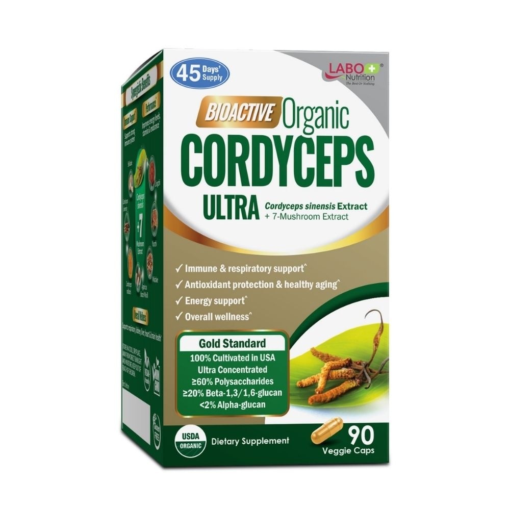 Bioactive Organic Cordyceps Ultra with 7 Mushroom Extracts Veggie Capsule (Energy Respiratory & Immune Support) 90s image