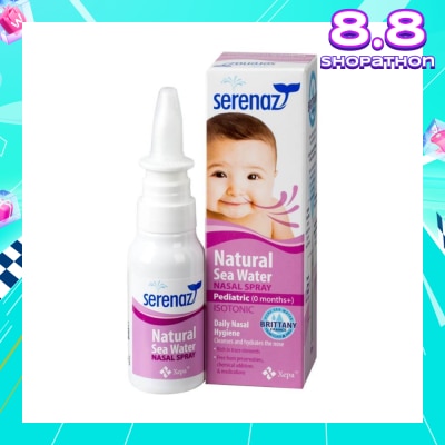 SERENAZ Natural Sea Water Nasal Spray Suitable for Infant 0+ Months (Daily Cleansing to Remove Mucus and Reduce Allergies) 30ml