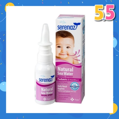 SERENAZ Natural Sea Water Nasal Spray Suitable for Infant 0+ Months (Daily Cleansing to Remove Mucus and Reduce Allergies) 30ml