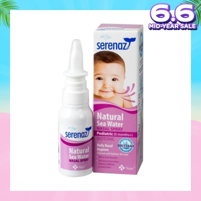 SERENAZ Natural Sea Water Nasal Spray Suitable for Infant 0+ Months (Daily Cleansing to Remove Mucus and Reduce Allergies) 30ml