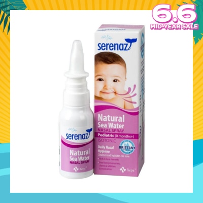 SERENAZ Natural Sea Water Nasal Spray Suitable for Infant 0+ Months (Daily Cleansing to Remove Mucus and Reduce Allergies) 30ml