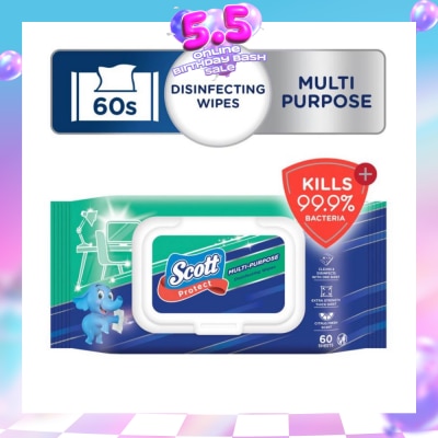 SCOTT - Protect Disinfecting Multipurpose Anti-bacterial Wet Wipes Kills 99.9% Bacteria 60s