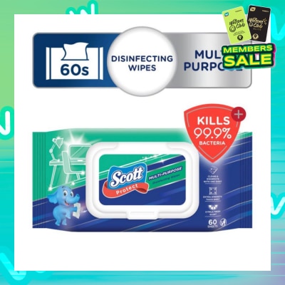 SCOTT Protect Disinfecting Multipurpose Anti-bacterial Wet Wipes Kills 99.9% Bacteria 60s