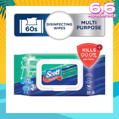 SCOTT Protect Disinfecting Multipurpose Anti-bacterial Wet Wipes Kills 99.9% Bacteria 60s