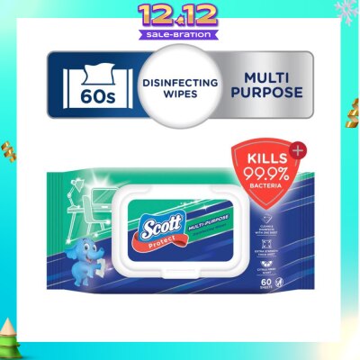 SCOTT Protect Disinfecting Multipurpose Anti-bacterial Wet Wipes Kills 99.9% Bacteria 60s