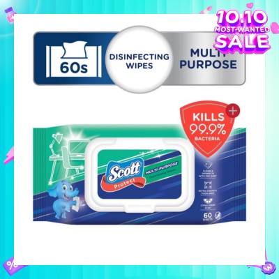 SCOTT Protect Disinfecting Multipurpose Anti-bacterial Wet Wipes Kills 99.9% Bacteria 60s