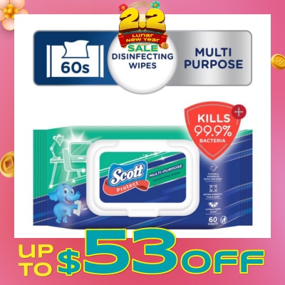 SCOTT Protect Disinfecting Multipurpose Anti-bacterial Wet Wipes Kills 99.9% Bacteria 60s