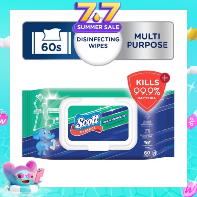 SCOTT - Protect Disinfecting Multipurpose Anti-bacterial Wet Wipes Kills 99.9% Bacteria 60s
