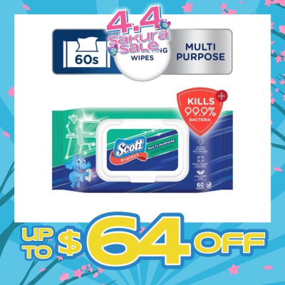 SCOTT - Protect Disinfecting Multipurpose Anti-bacterial Wet Wipes Kills 99.9% Bacteria 60s