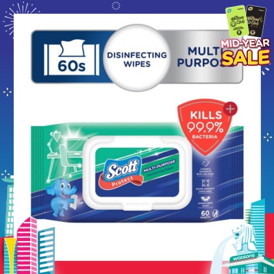 SCOTT Protect Disinfecting Multipurpose Anti-bacterial Wet Wipes Kills 99.9% Bacteria 60s