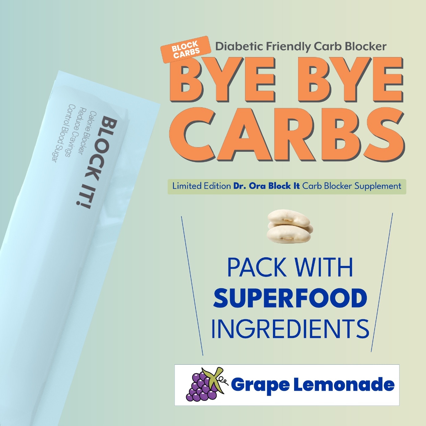 Bye Bye Carbs Block It! Diabetic Friendly Carb Blocker Grape Lemonade Sachet 15ml x 5s