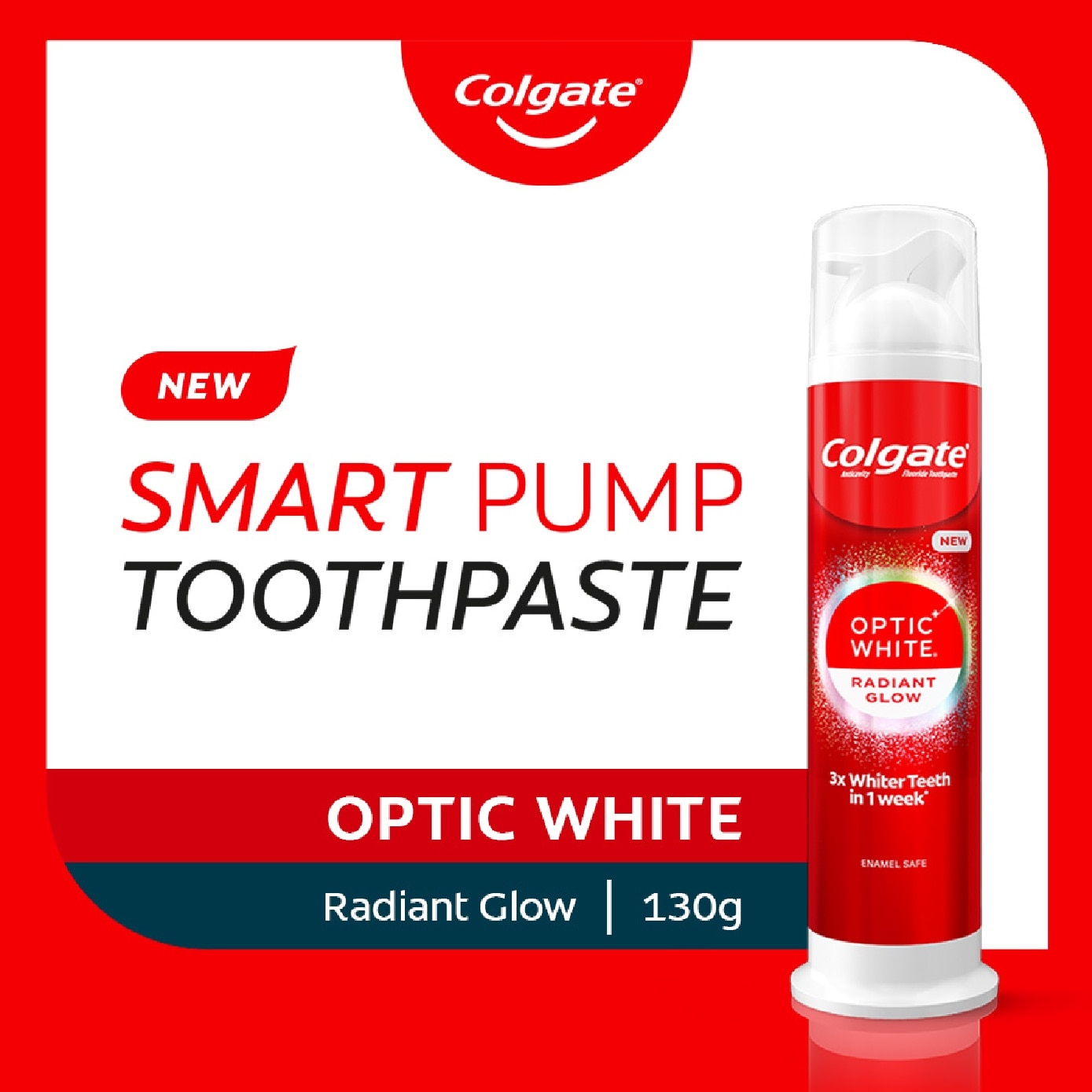 Optic White Radiant Glow Smart Pump Toothpaste 130g